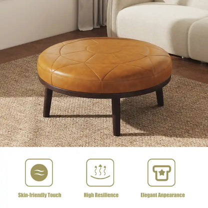 Pouf en cuir italien pleine fleur véritable de 34,5 cm de large par Lumibee