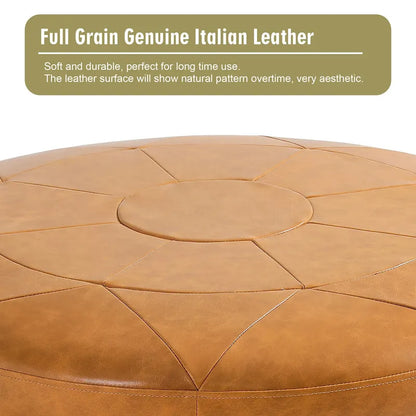 Pouf en cuir italien pleine fleur véritable de 34,5 cm de large par Lumibee