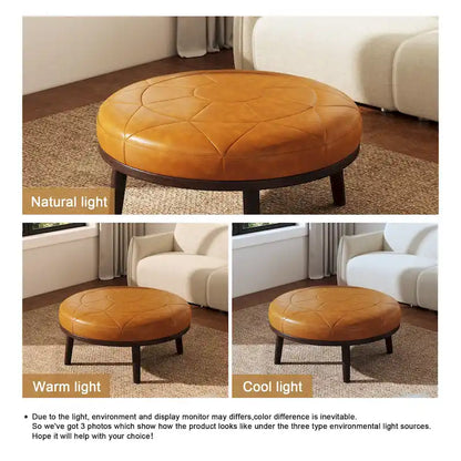 Pouf en cuir italien pleine fleur véritable de 34,5 cm de large par Lumibee