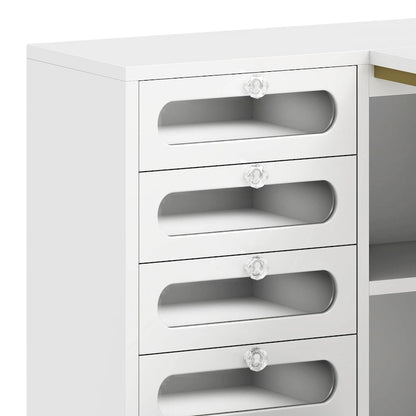 Ensemble bureau en L Moasis à 5 tiroirs avec tabouret rembourré et éclairage LED