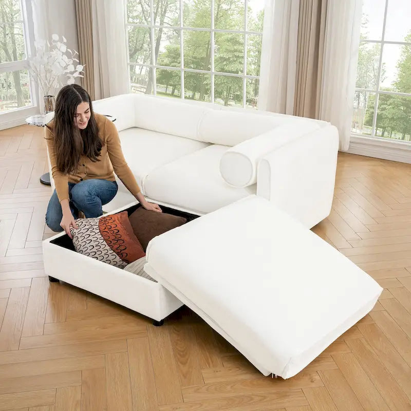 Canapé d'angle modulaire en chenille avec rangement
