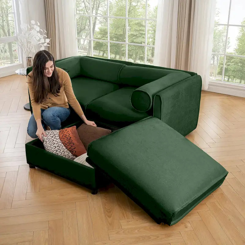 Canapé d'angle modulaire en chenille avec rangement