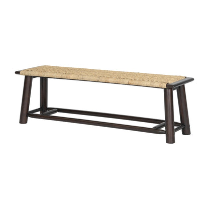 Banc de style campagnard moderne en rotin massif - 150 cm (59 pouces) - Utilisation intérieure et extérieure couverte - Finition noyer - Design multifonctionnel
