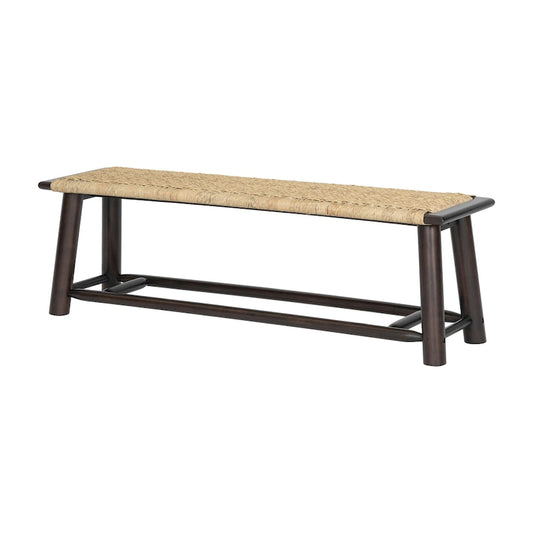 Banc de style campagnard moderne en rotin massif - 150 cm (59 pouces) - Utilisation intérieure et extérieure couverte - Finition noyer - Design multifonctionnel