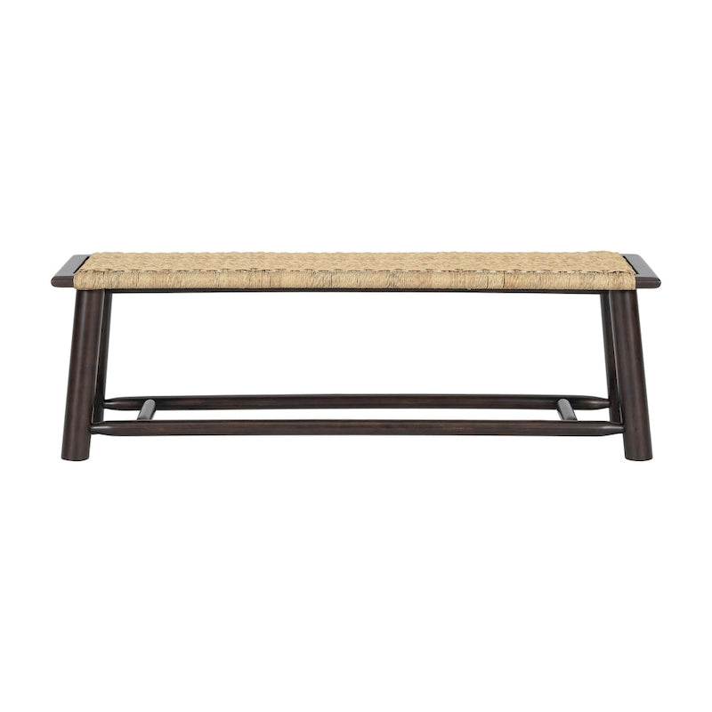 Banc de style campagnard moderne en rotin massif - 150 cm (59 pouces) - Utilisation intérieure et extérieure couverte - Finition noyer - Design multifonctionnel