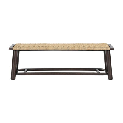 Banc de style campagnard moderne en rotin massif - 150 cm (59 pouces) - Utilisation intérieure et extérieure couverte - Finition noyer - Design multifonctionnel