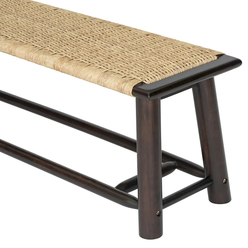 Banc de style campagnard moderne en rotin massif - 150 cm (59 pouces) - Utilisation intérieure et extérieure couverte - Finition noyer - Design multifonctionnel