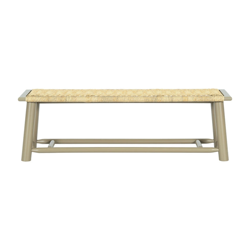 Banc de style campagnard moderne en rotin massif - 150 cm (59 pouces) - Utilisation intérieure et extérieure couverte - Finition noyer - Design multifonctionnel