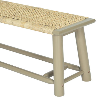 Banc de style campagnard moderne en rotin massif - 150 cm (59 pouces) - Utilisation intérieure et extérieure couverte - Finition noyer - Design multifonctionnel