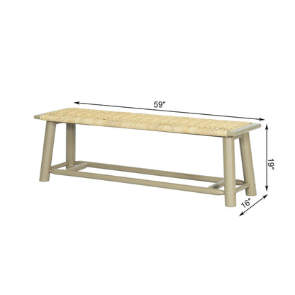 Banc de style campagnard moderne en rotin massif - 150 cm (59 pouces) - Utilisation intérieure et extérieure couverte - Finition noyer - Design multifonctionnel