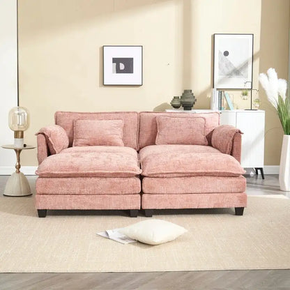 Canapé 76,77 en chenille avec 2 poufs