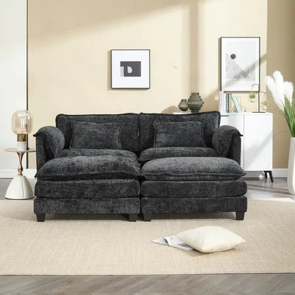 Canapé 76,77 en chenille avec 2 poufs