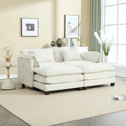 Canapé 76,77 en chenille avec 2 poufs