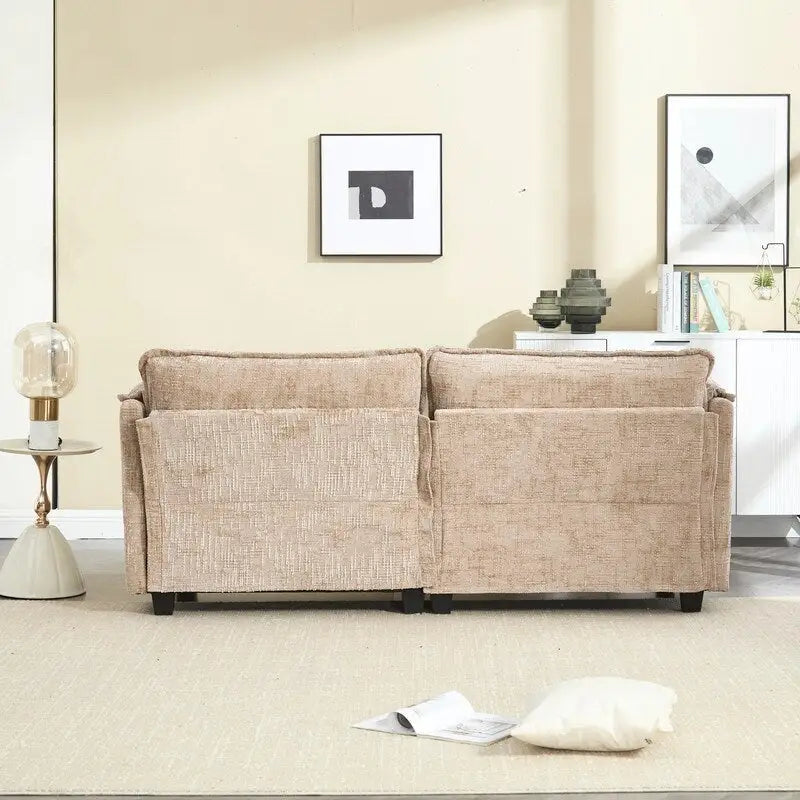 Canapé 76,77 en chenille avec 2 poufs