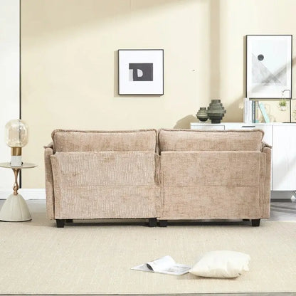 Canapé 76,77 en chenille avec 2 poufs