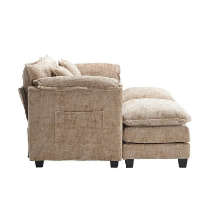 Canapé 76,77 en chenille avec 2 poufs