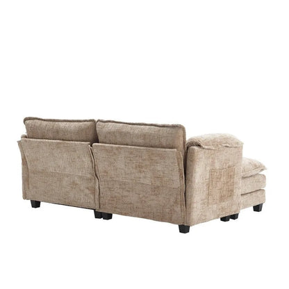 Canapé 76,77 en chenille avec 2 poufs