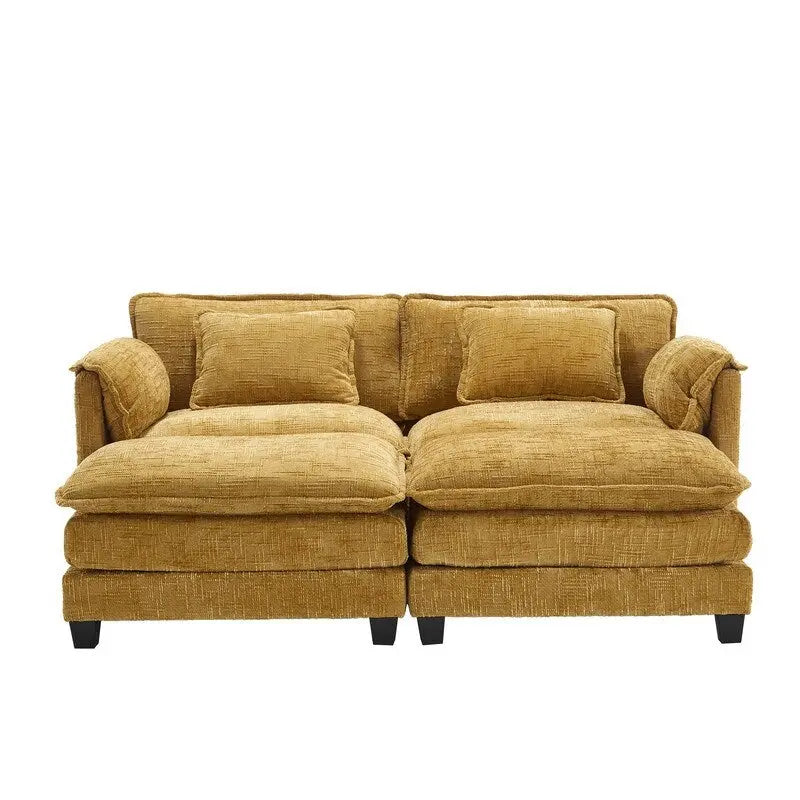 Canapé 76,77 en chenille avec 2 poufs