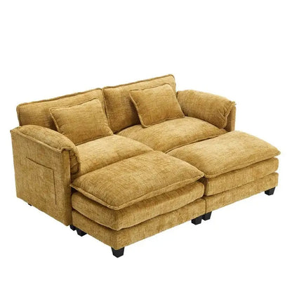 Canapé 76,77 en chenille avec 2 poufs
