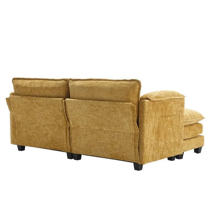 Canapé 76,77 en chenille avec 2 poufs