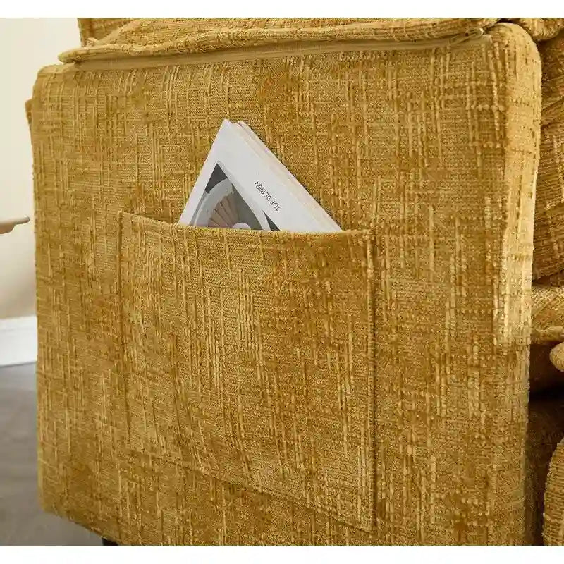 Canapé 76,77 en chenille avec 2 poufs