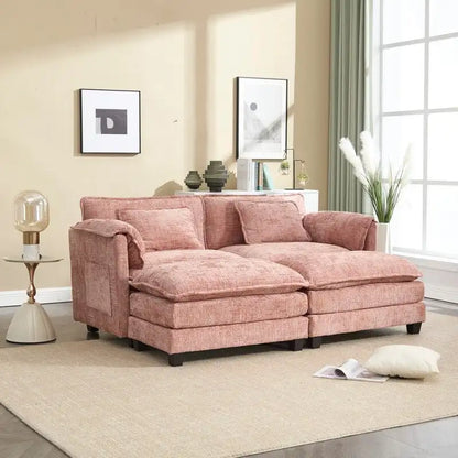 Canapé 76,77 en chenille avec 2 poufs
