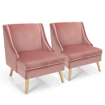 Gymax Lot de 2 fauteuils d'appoint à accoudoirs incurvés, style moderne, en velours avec revêtement en caoutchouc - Voir les détails