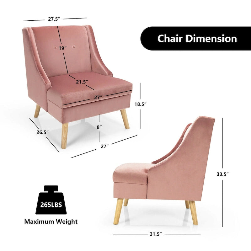 Gymax Lot de 2 fauteuils d'appoint à accoudoirs incurvés, style moderne, en velours avec revêtement en caoutchouc - Voir les détails