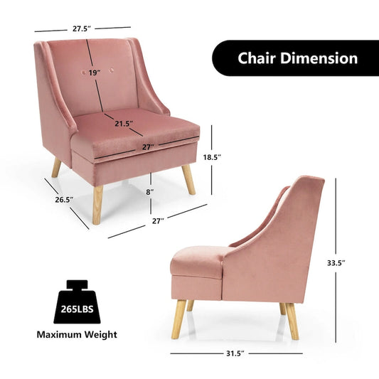 Gymax Lot de 2 fauteuils d'appoint à accoudoirs incurvés, style moderne, en velours avec revêtement en caoutchouc - Voir les détails