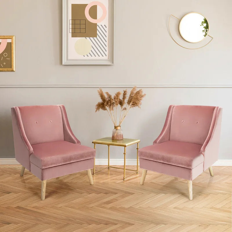 Gymax Lot de 2 fauteuils d'appoint à accoudoirs incurvés, style moderne, en velours avec revêtement en caoutchouc - Voir les détails