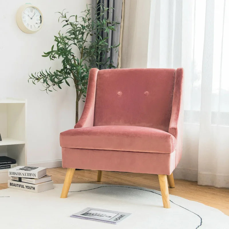 Gymax Lot de 2 fauteuils d'appoint à accoudoirs incurvés, style moderne, en velours avec revêtement en caoutchouc - Voir les détails