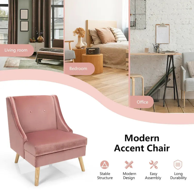 Gymax Lot de 2 fauteuils d'appoint à accoudoirs incurvés, style moderne, en velours avec revêtement en caoutchouc - Voir les détails