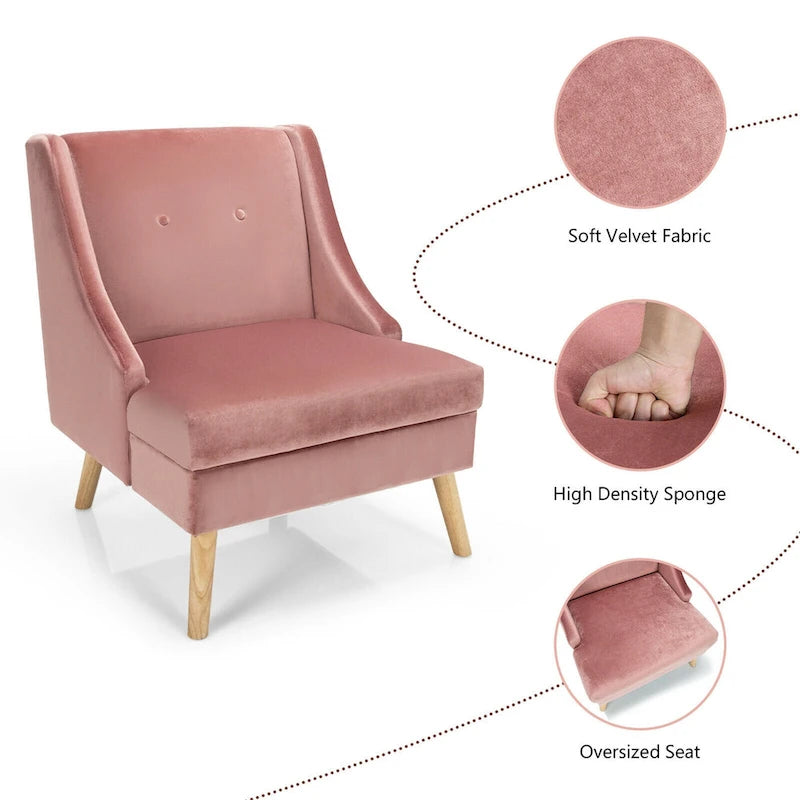 Gymax Lot de 2 fauteuils d'appoint à accoudoirs incurvés, style moderne, en velours avec revêtement en caoutchouc - Voir les détails