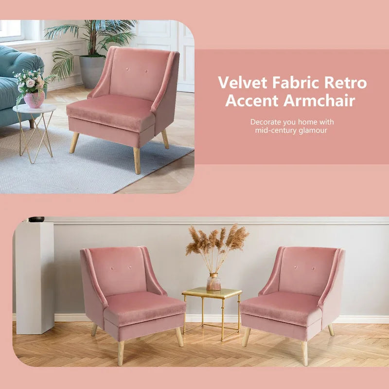 Gymax Lot de 2 fauteuils d'appoint à accoudoirs incurvés, style moderne, en velours avec revêtement en caoutchouc - Voir les détails