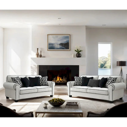 Canapé deux places moderne Anastasia en chenille blanche avec coussins décoratifs, de Furniture of America
