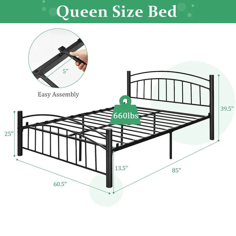 Cadre de lit en métal Costway pour lits simples, doubles et queen, avec matelas plateforme