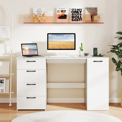 Bureau de 53 pouces pour la maison avec ports USB, prises de courant et tiroirs de rangement