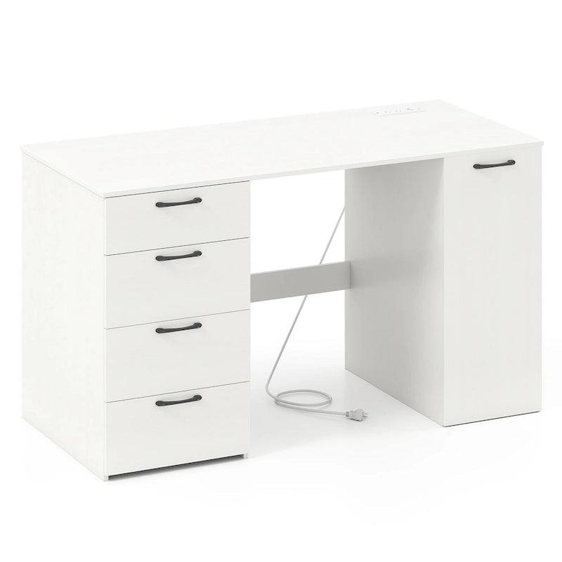 Bureau de 53 pouces pour la maison avec ports USB, prises de courant et tiroirs de rangement