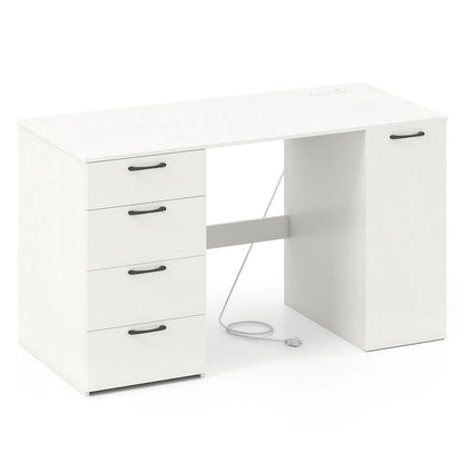 Bureau de 53 pouces pour la maison avec ports USB, prises de courant et tiroirs de rangement