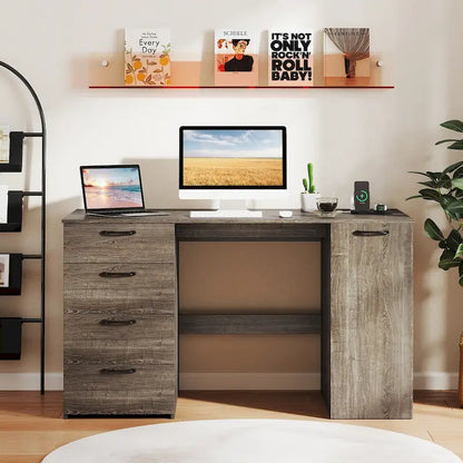Bureau de 53 pouces pour la maison avec ports USB, prises de courant et tiroirs de rangement