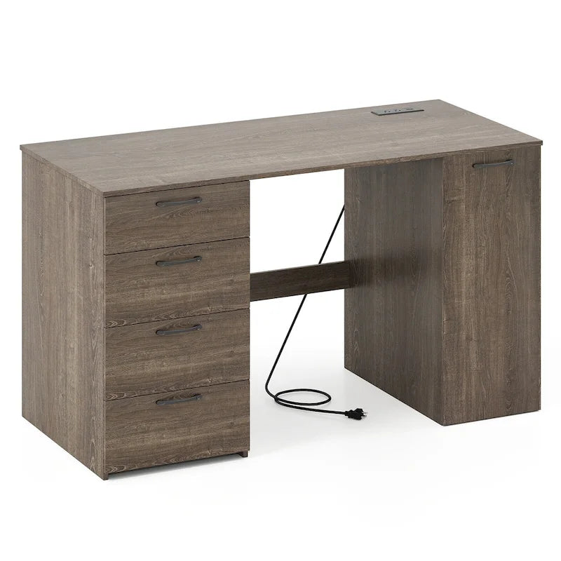 Bureau de 53 pouces pour la maison avec ports USB, prises de courant et tiroirs de rangement