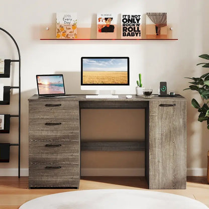 Bureau de 53 pouces pour la maison avec ports USB, prises de courant et tiroirs de rangement