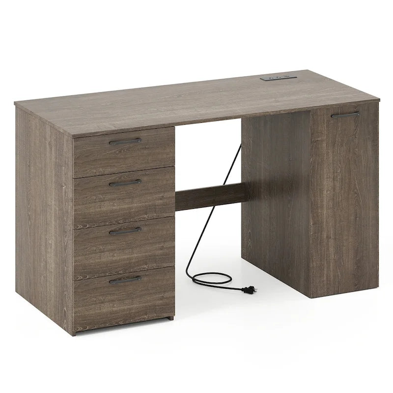 Bureau de 53 pouces pour la maison avec ports USB, prises de courant et tiroirs de rangement