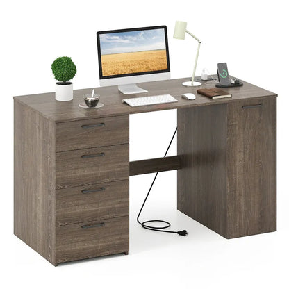 Bureau de 53 pouces pour la maison avec ports USB, prises de courant et tiroirs de rangement