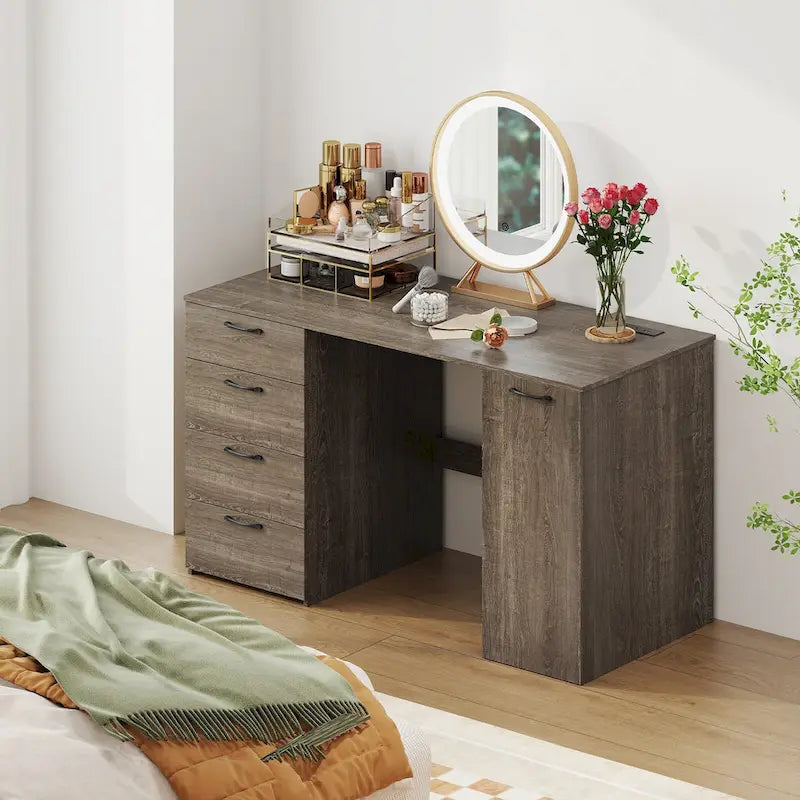 Bureau de 53 pouces pour la maison avec ports USB, prises de courant et tiroirs de rangement