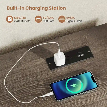 Bureau de 53 pouces pour la maison avec ports USB, prises de courant et tiroirs de rangement