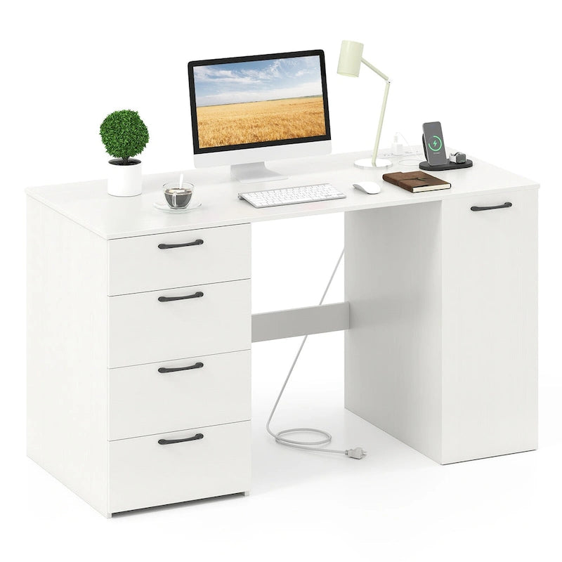 Bureau de 53 pouces pour la maison avec ports USB, prises de courant et tiroirs de rangement