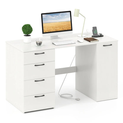 Bureau de 53 pouces pour la maison avec ports USB, prises de courant et tiroirs de rangement
