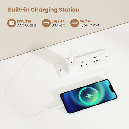 Bureau de 53 pouces pour la maison avec ports USB, prises de courant et tiroirs de rangement