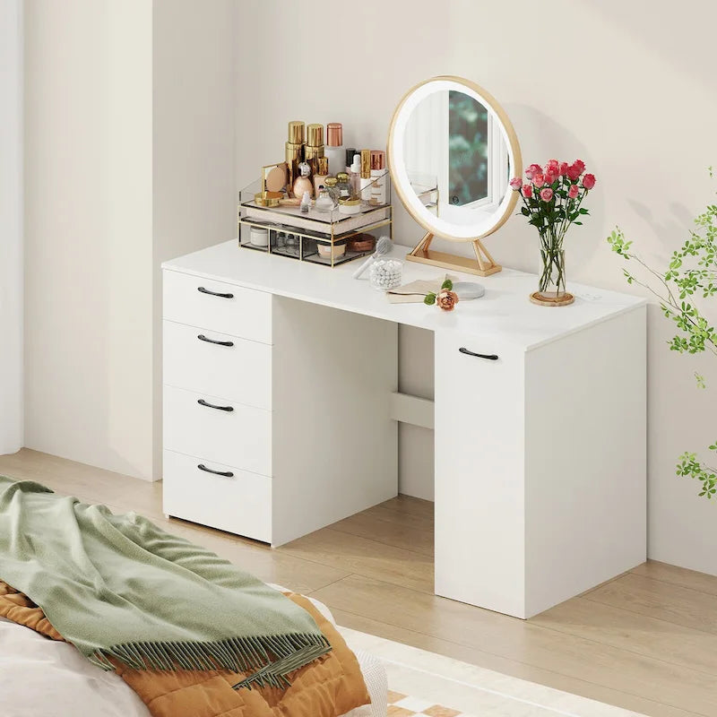 Bureau de 53 pouces pour la maison avec ports USB, prises de courant et tiroirs de rangement